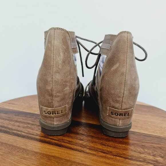 Sorel Joanie II Wedge Sandals 11 Lace Up Ash Brown Taupe NL3272-240 Leather Boho - Picture 7 of 13